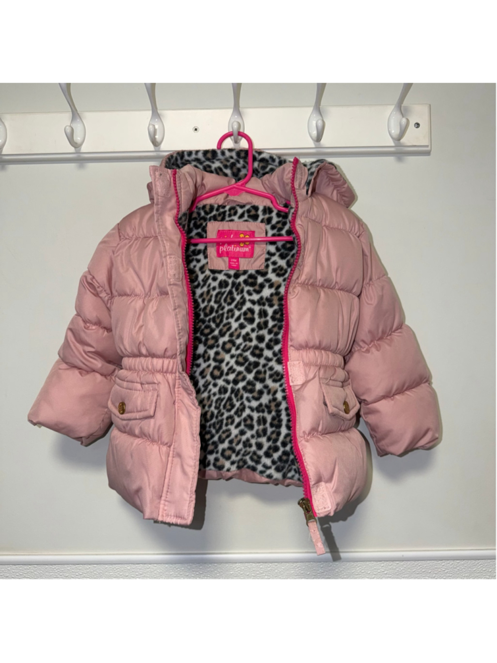 Baby Platinum Puffer Jacket 24 Months Pink Leopard Print - Picture 2 of 10